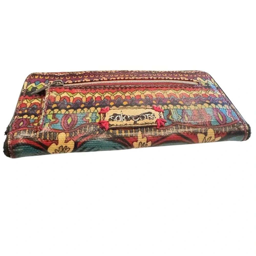 PREOWNED-SAKROOTS SLIM ELEPHANT Wallet-11 CC Slots-4 Full Dollar~Zip Coin-Snap